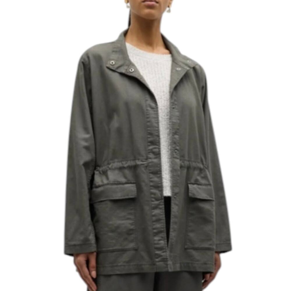 Eileen Fisher Stand Collar Organic Cotton Blend Jacket utility scandi girl